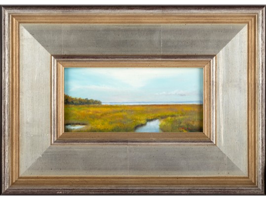 Small Oil On Board Marshlands Painting -- Signed