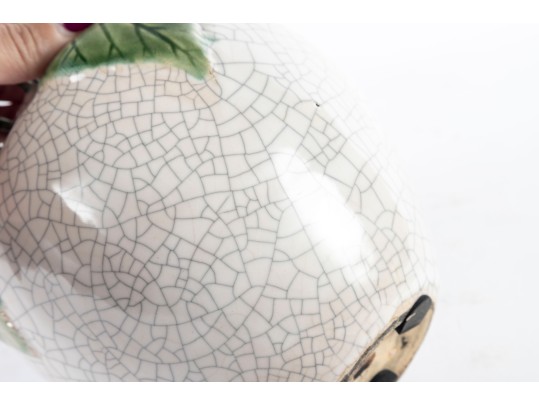 Fun Vintage Majolica Frog And Leaf Crackle Glazed Vase