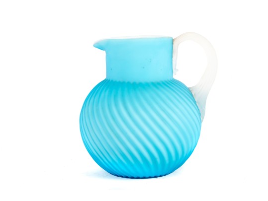 Vintage Blue Satin Cased Glass Pitcher