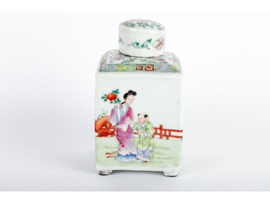 Vintage Famille Rose Chinese Porcelain Tea Caddy