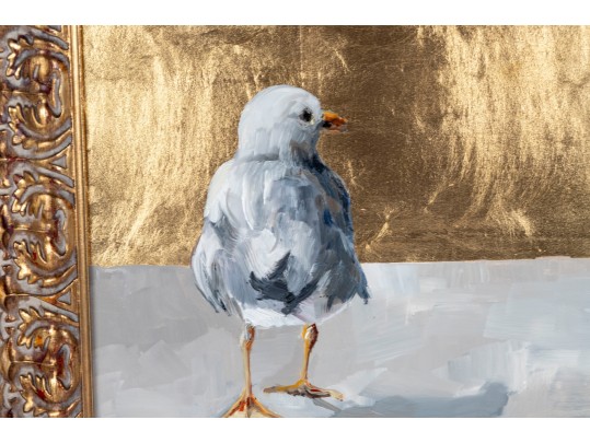 Gilt/Oil On Board Seagull Painting — Signed