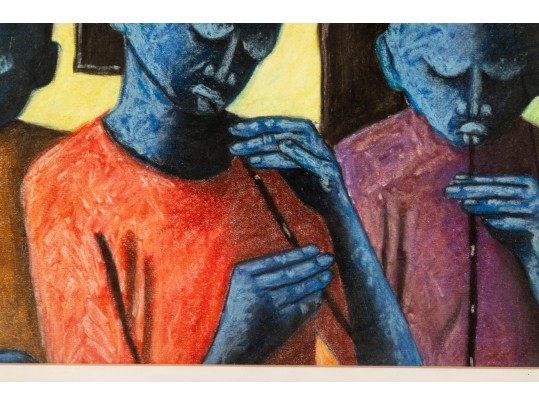 Pat Sithole (South African, B. 1970) Pastel On Paper, Three Musicians, 2007