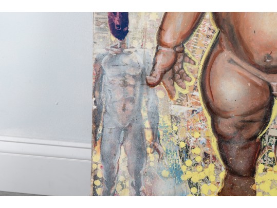 Michael Johnson (American, B. 1938) Large Mixed Media On Board, Collage Of Figures