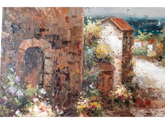 Oil On Canvas Tuscan Village Painting — Signed