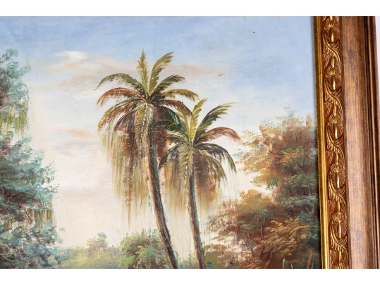Signed K. Hillman Oil On Canvas, Tropical Landcape