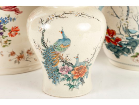 Trio Of Compatible Lidded Baluster Ginger Jars