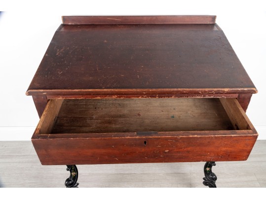 Antique Wood And Cast Iron School Desk