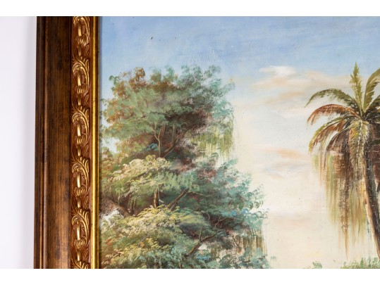 Signed K. Hillman Oil On Canvas, Tropical Landcape