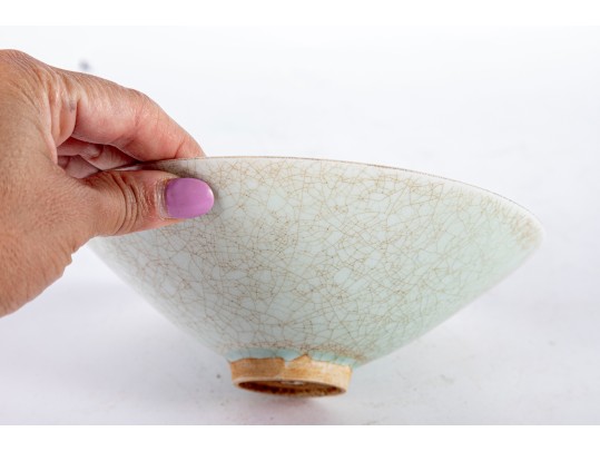 Antique Chinese Guan-Style Celadon Crackle-Glazed Bowl