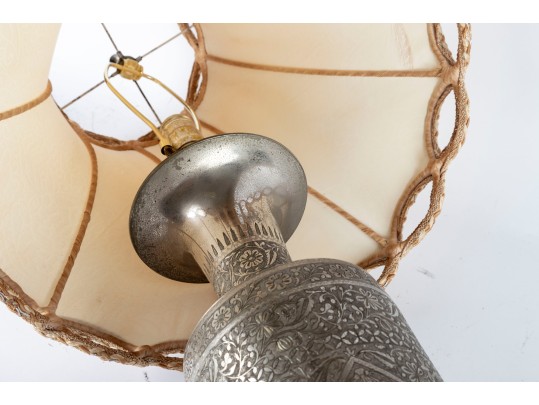 Pair Of Lavishly Hand-Chased Metal Table Lamps