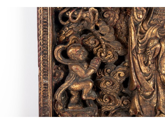 Antique Chinese Gilt Carved Wooden Panel