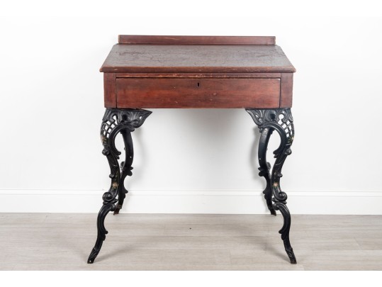Antique Wood And Cast Iron School Desk