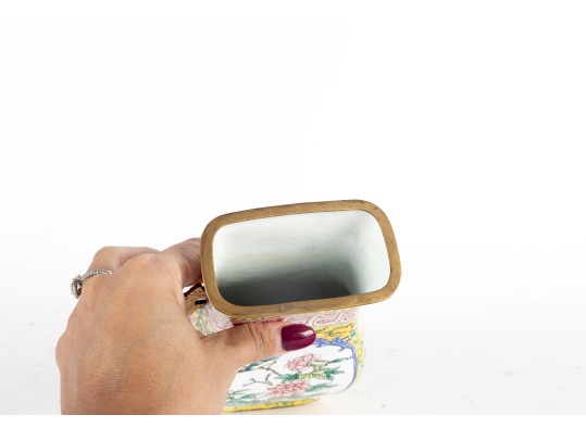 Chinese Cantonese Enameled Brass Vase