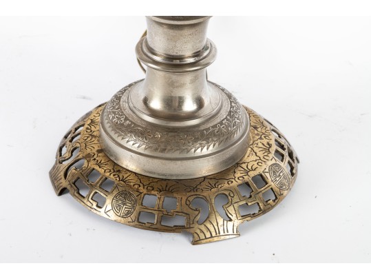 Pair Of Lavishly Hand-Chased Metal Table Lamps