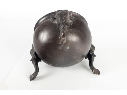 Vintage Chinese Bronze Incense Burner With Elephant-Form Feet