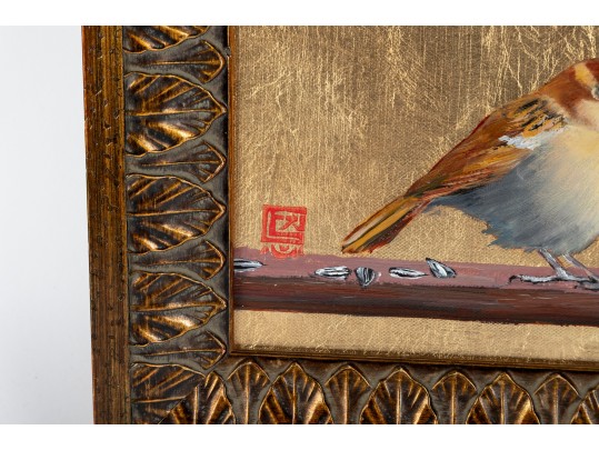 Oil On Board & Gold Leaf Signed Finch Painting