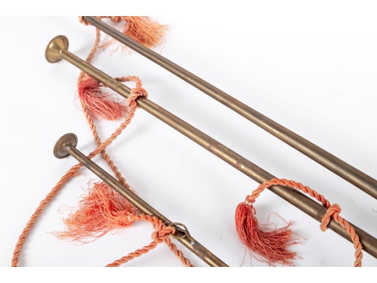 Set Of Vintage Brass Herald Trumpets With Tassel Ropes