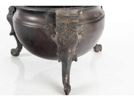 Vintage Chinese Bronze Incense Burner With Elephant-Form Feet