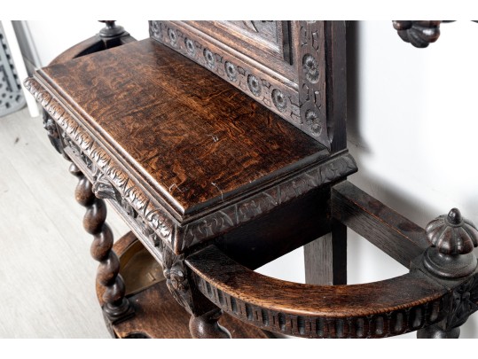 Antique English Renaissance Revival Mirror Hall Tree