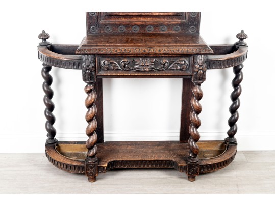 Antique English Renaissance Revival Mirror Hall Tree