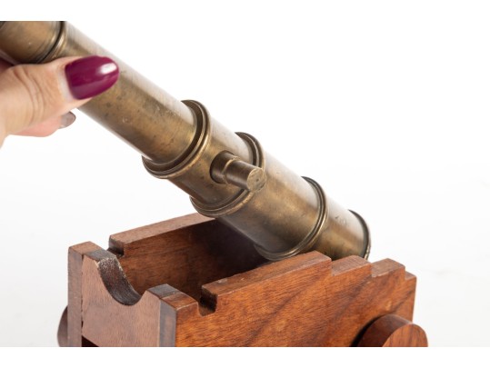 Vintage Brass And Wood Cannon Model