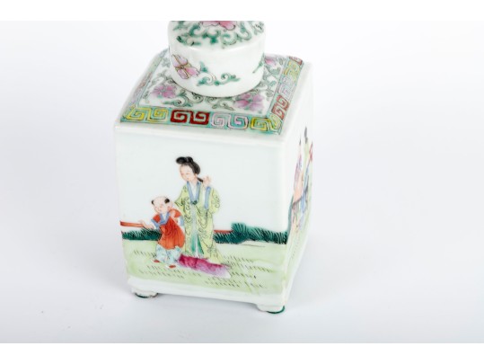 Vintage Famille Rose Chinese Porcelain Tea Caddy