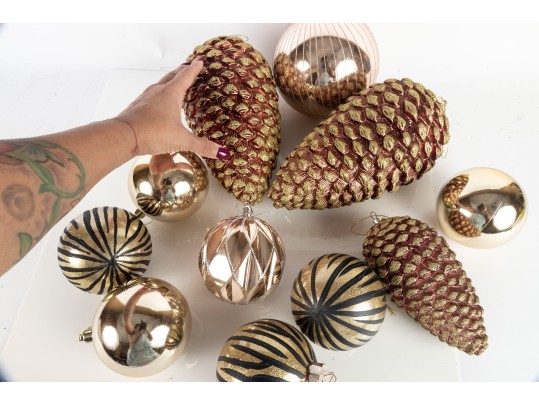 Festive Collection Of Large Gilt And Pinecone Ornaments