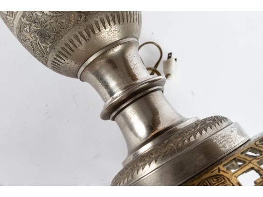 Pair Of Lavishly Hand-Chased Metal Table Lamps