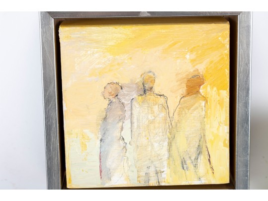 Mary B. Harrington (American, 20th C.) Mixed Media On Board, Three Figures In Yellow