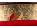 Framed Cardinal Pair Oil On Canvas Painting