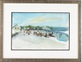 Framed Watercolor Beachside Landscape -- Signed
