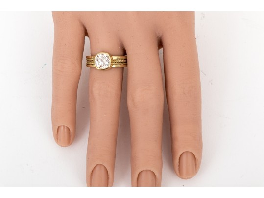 18k Yellow Gold Gorgeous Handmade Ring With Bezel Set Diamond, Size 5.75