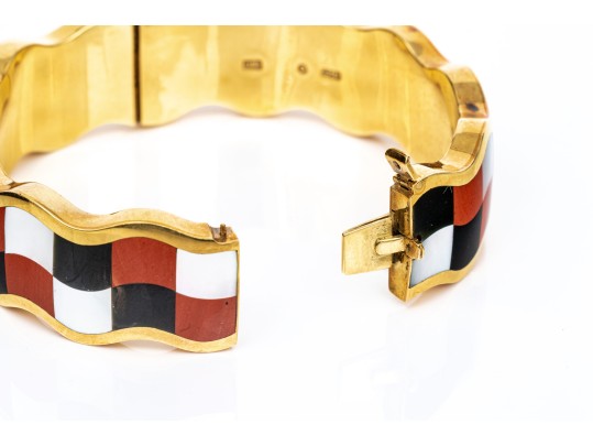 Tiffany & Co. 18k Yellow Gold Angela Cummings Wonderful Inlaid Wave Bangle, With Box