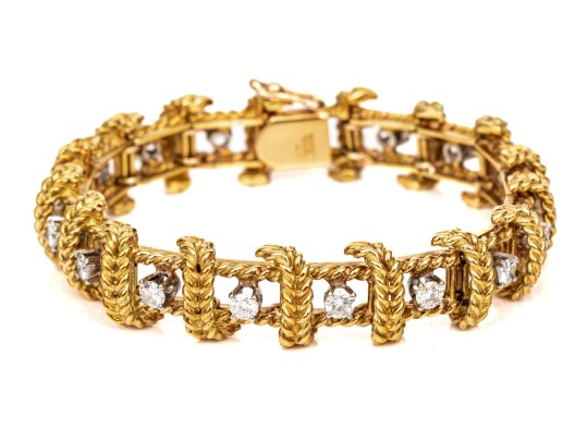 18k Yellow Gold Stunning Vintage Diamond Set Rope Motif Bracelet, App. 2.38 TCW