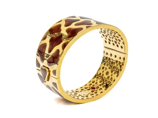 Roberto Coin 18k Yellow Gold Magnificent Ultra Wide Giraffe Patterned Bangle Bracelet