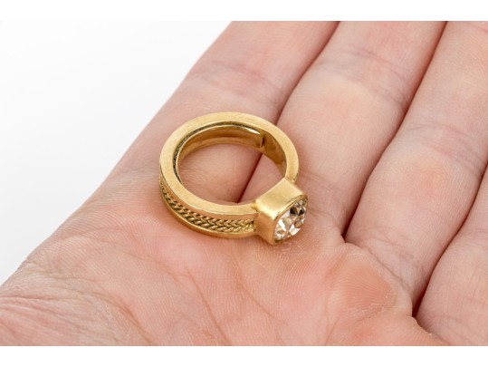 18k Yellow Gold Gorgeous Handmade Ring With Bezel Set Diamond, Size 5.75