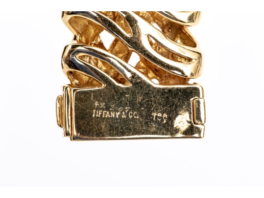 Tiffany & Co. 18k Yellow Gold Fabulous Chunky Open Basket Weave Motif Bracelet, With Box
