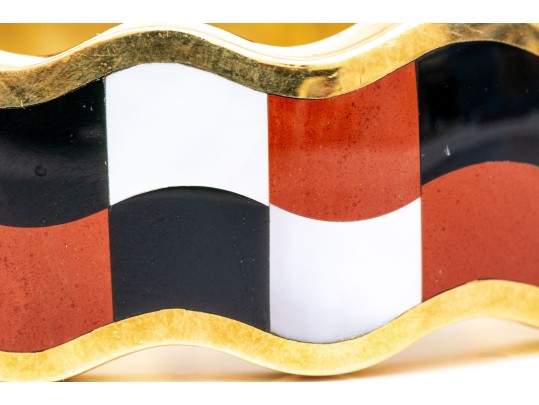 Tiffany & Co. 18k Yellow Gold Angela Cummings Wonderful Inlaid Wave Bangle, With Box