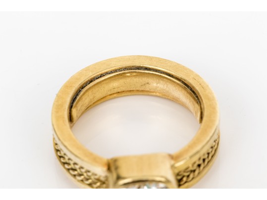 18k Yellow Gold Gorgeous Handmade Ring With Bezel Set Diamond, Size 5.75