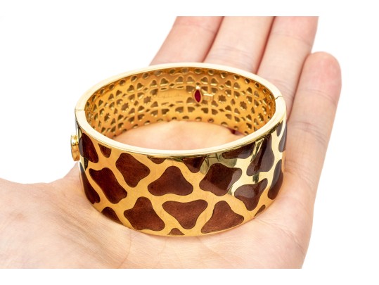 Roberto Coin 18k Yellow Gold Magnificent Ultra Wide Giraffe Patterned Bangle Bracelet