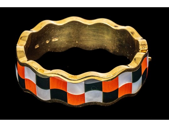 Tiffany & Co. 18k Yellow Gold Angela Cummings Wonderful Inlaid Wave Bangle, With Box