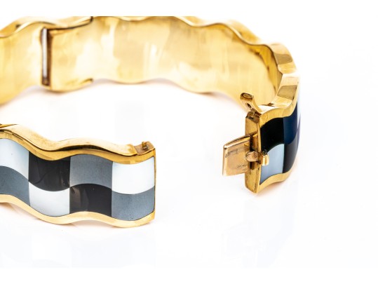 Tiffany & Co. 18k Yellow Gold Angela Cummings Fabulous Inlaid Wave Bangle, With Box