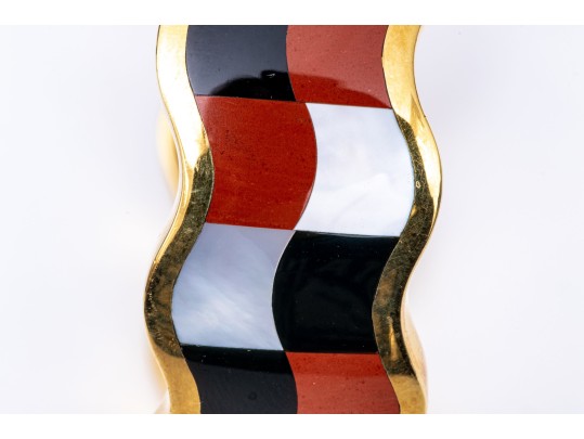 Tiffany & Co. 18k Yellow Gold Angela Cummings Wonderful Inlaid Wave Bangle, With Box