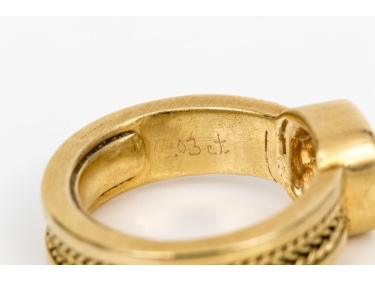 18k Yellow Gold Gorgeous Handmade Ring With Bezel Set Diamond, Size 5.75