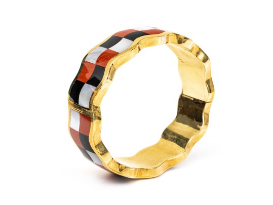 Tiffany & Co. 18k Yellow Gold Angela Cummings Wonderful Inlaid Wave Bangle, With Box