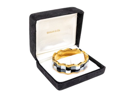 Tiffany & Co. 18k Yellow Gold Angela Cummings Fabulous Inlaid Wave Bangle, With Box