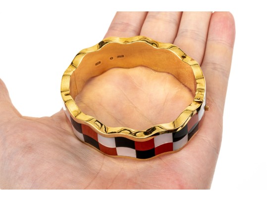 Tiffany & Co. 18k Yellow Gold Angela Cummings Wonderful Inlaid Wave Bangle, With Box