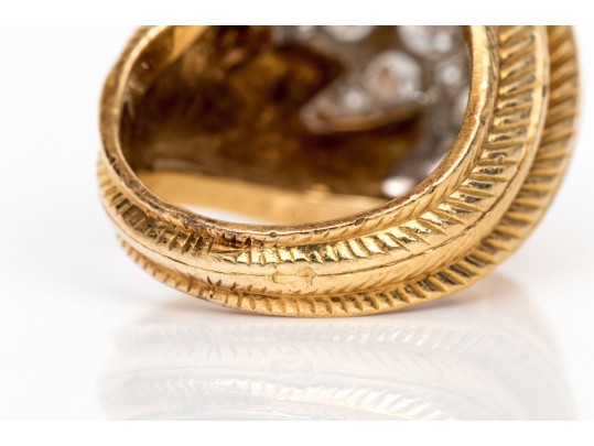 Van Cleef & Arpels 18k Yellow Gold Stunning Vintage Pave Diamond Foliate Ring, Size 3.75