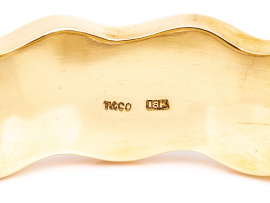 Tiffany & Co. 18k Yellow Gold Angela Cummings Fabulous Inlaid Wave Bangle, With Box