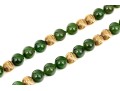 Fabulous Retro Opera Length Nephrite Jade And Corrugated 14k Gold Bead Necklace